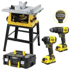 STANLEY - Sierra de mesa 1800 W, taladro percutor, atornillador de impacto, 20V