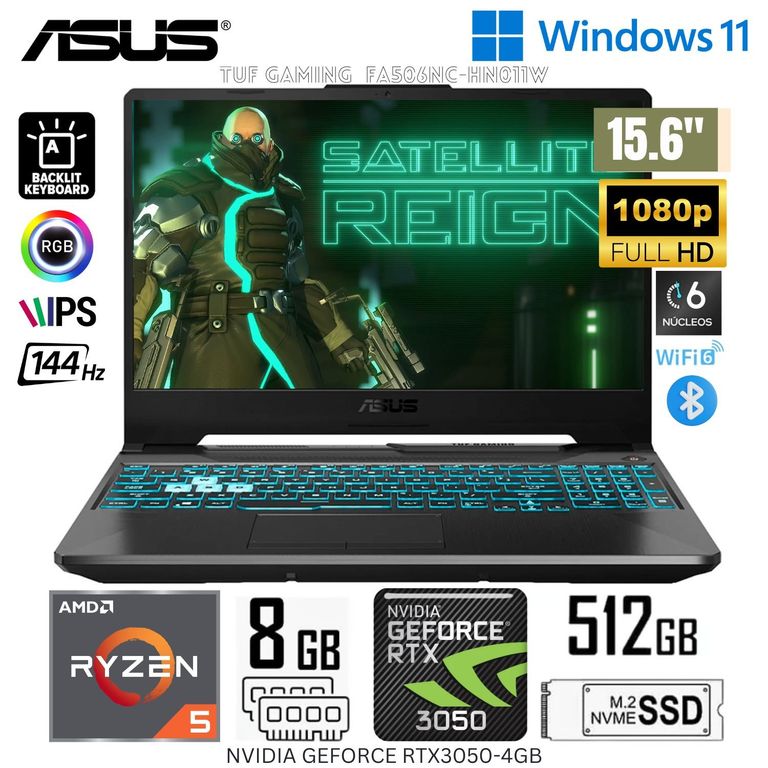 Laptop TUF GAMING FA506NC-HN011W AMD Ryzen5-7535HS RAM 8GB SSD 512GB 15.6" FHD RTX3050-4GB
