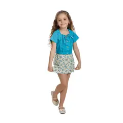 NATA COTON - FALDA SHORT ALGODON NIÑA FLORES AZUL