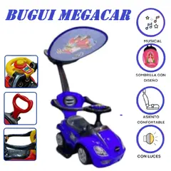 GENERICO - Buggie Empujador 3 en 1 Megacar Musical y Luces - Azul