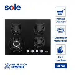 SOLE - Encimera Vidrio Templado 60 Cm 4 Hornillas