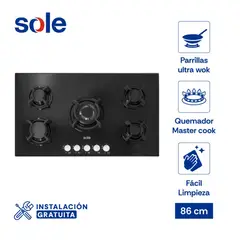 SOLE - Encimera Vidrio Templado 86 Cm 5 Hornillas