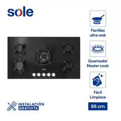 SOLE - Encimera Vidrio Templado 86 Cm 5 Hornillas