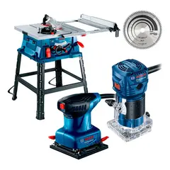BOSCH - Sierra GTS 254 + Fresadora GKF 550 + Lijadora GSS 140