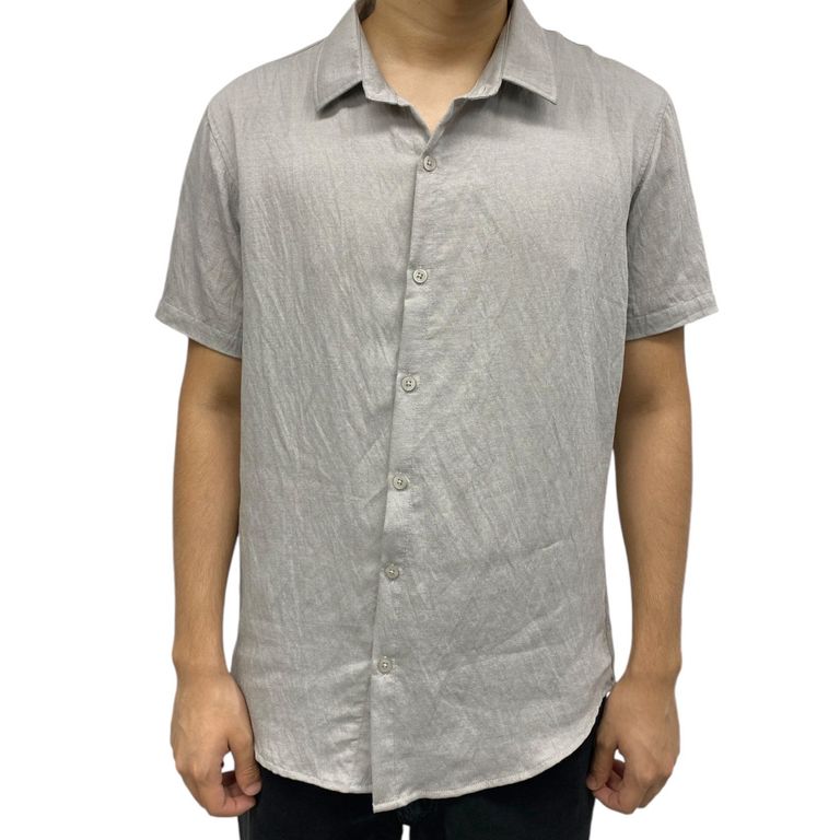 Camisa de Lino Zarah Corrugada Gris Claro De Hombre -