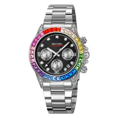 SKMEI - Reloj 2352 Plateado fondo Negro Cronómetro