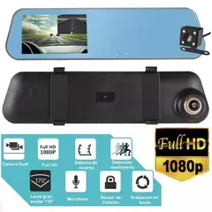 GENERICO - Espejo retrovisor doble camara delantera y trasera 1080p full HD