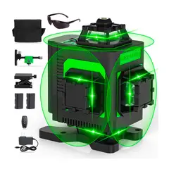 GENERICO - NIVEL LÁSER 3D VERDE 12 LÍNEAS 2 BATERÍAS LENTE MULTIUSO RECARGABLE