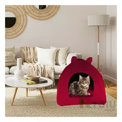 GENERICO - Cama para Mascota en Iglu Talla M Guinda Y+Papel de Regalo
