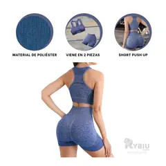 RYBIU IMPORT - Short Deportivo y Top con Estilo Azul Y+Ligas de Regalo