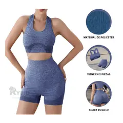 GENERICO - Short y Top Fitness en Conjunto Azul Y+Banderitas Adhesivas