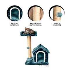 GENERICO - Casa con Dos Pisos para Trepar Felino Azul Y+Gift Stickers