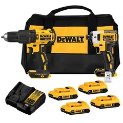DEWALT - Taladro Percutor 1/2" + Atornillador de Impacto 1/4" 20V Brushless + 2 Baterias