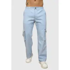 J JERAOUS - PANTALOM JEANS CARGO JERAOUS RIGIDO Celeste Claro