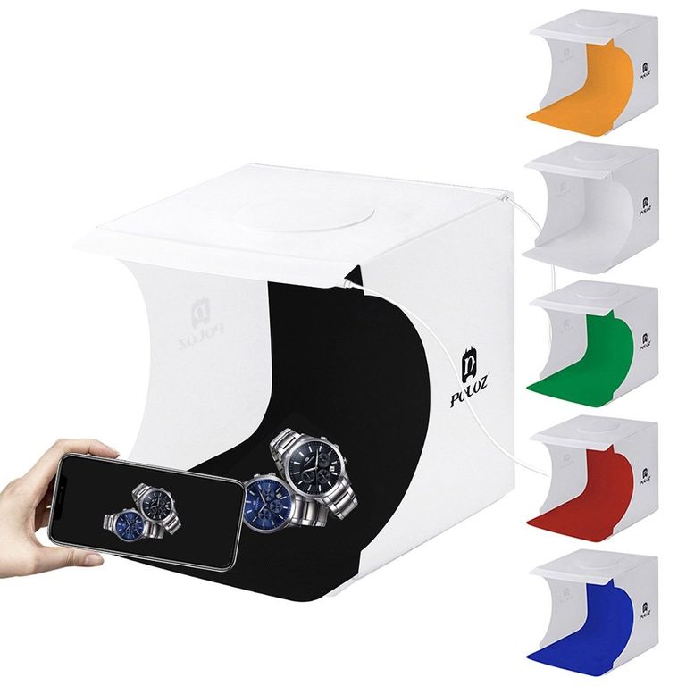 FOTO ESTUDIO CAJA DE LUZ FOTOGRAFICA PLEGABLE 2 LINEAS LED 20CM