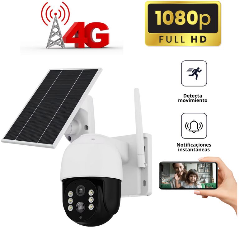 CAMARA DE SEGURIDAD PTZ 4G PRO PARA EXTERIOR CON PANEL SOLAR CON CHIP