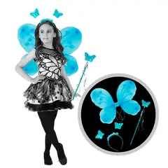 GENERICO - Pack alitas Mariposa Ala +Diadema +Varita Celeste