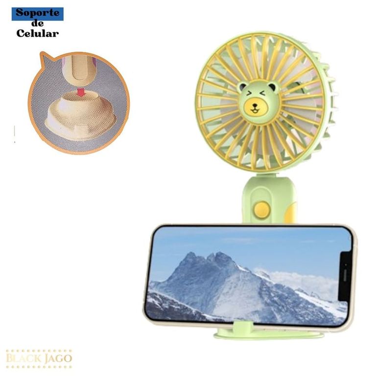VENTILADOR PORTATIL KAWAI USB PORTA CELULAR VERDE