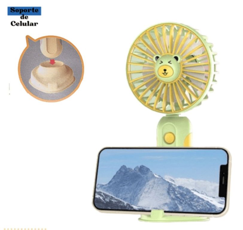 VENTILADOR PORTÁTIL KWAII CARGA USB PORTA CELULAR verde