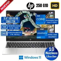 HP - Laptop 250 G10 15.6" LCD LED HD, Intel Core i7-1355U, 13va Gen, Ram 16GB, Ssd 1 TB, Win 11