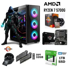 AMD - Computadora PC GAMER RYZEN 7 5700G 3.2Ghz RAM 32GB DISCO SOLIDO 1TB, CASE 500W