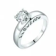 LUCYANA JOYAS Y ACCESORIOS - Anillo de Compromiso I Love You Bañado Oro Blanco 18k - Joyas Lucyana