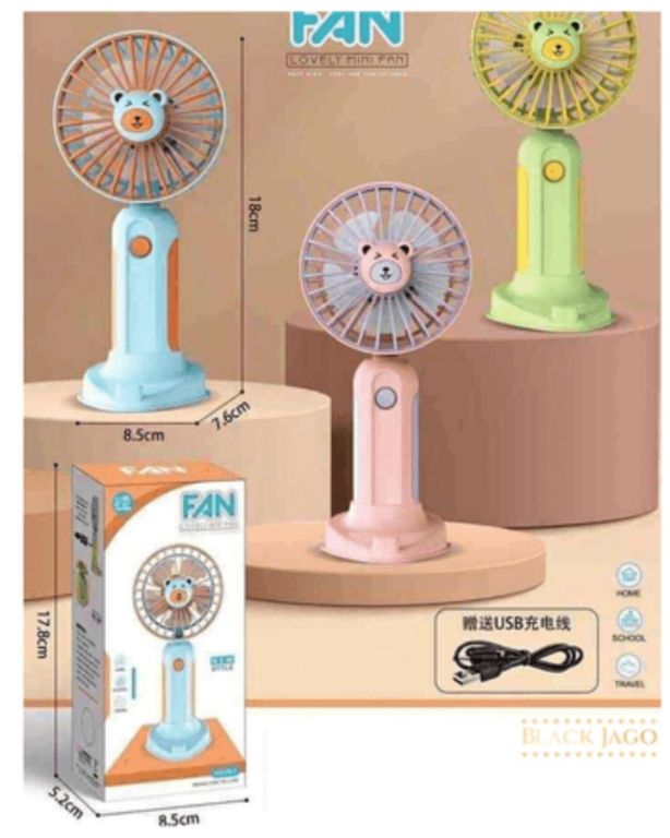 VENTILADOR PORTÁTIL KWAII CARGA USB PORTA CELULAR ROSADO