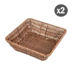GENERICO - Pack 2 Paneras Rectangulares de Plástico tipo mimbre