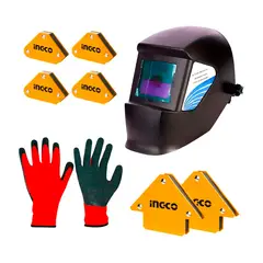 INGCO TOOLS - CASCO CARETA DE SOLDAR + ESCUADRAS MAGNÉTICAS INGCO + GUANTES