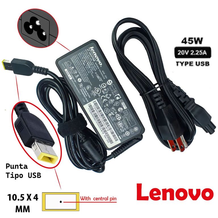 Cargador Lenovo Punta Cuadrada Compatible - Tipo USB 20v 225A 45w