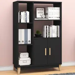 TU MESITA - Librero Moderno Allende color Negro 2 puertas