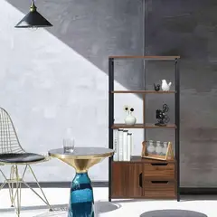 TU MESITA - Librero Moderno Josh color Marrón 2 cajones 1 puerta