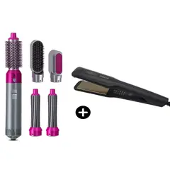 GENERICO - Peine Cepillo Rizadora Secadora 5 en 1 + Plancha Para Cabello Rozia Negra