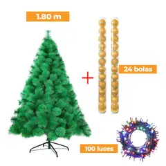 GENERICO - COMBO ARBOL NAVIDEÑO 1,80 M.+ 24 BOLAS NARANJA + LUCES 100 FOCOS -MU