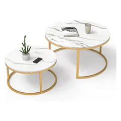 GENERICO - Mesa De Centro 2 Piezas Moderna Lujo Sala De Estar Marco Redondo