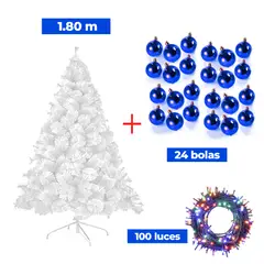 GENERICO - COMBO ARBOL NAVIDEÑO BLANCO 180 M.+ 24 BOLAS AZUL + LUCES MU