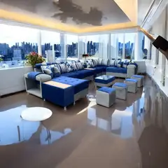 AMOBLART - SECCIONAL EUROPEO AZUL 12 PIEZAS + 4 COJINES + MESITA