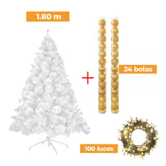 GENERICO - COMBO ARBOL NAVIDEÑO BLANCO 180 M.+ 24 BOLAS NARANJA + LUCES