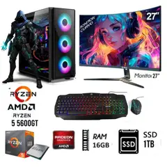 AMD - Computadora PC GAMER RYZEN 5 5600GT RAM 16GB DISCO SSD 1TB MONITOR 27 FHD