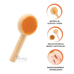 GENERICO - Peine y Masejeador para Perros en Naranja Y+Stickers