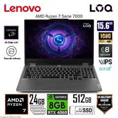 LENOVO - Laptop Gamer LOQ AMD Ryzen 7 7435HS 24GB RAM 512GB RTX 4060 15.6" FHD Win 11 83JC005SLM