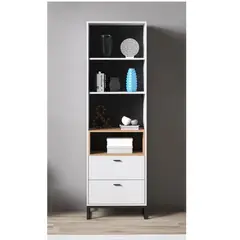 TU MESITA - Librero Alto Leyto color BlancoRoble 2 cajones