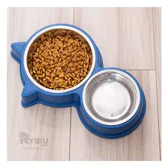 RYBIU IMPORT - Plato de Acero con Doble Cuenco de Color Azul Y+Agendita