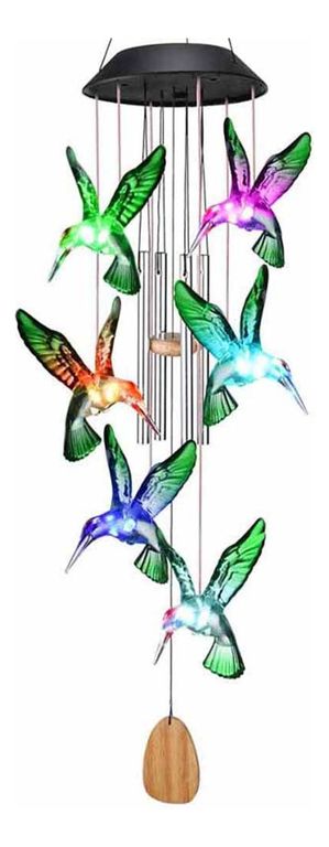 Lámpara de Campanas de Viento Solar Tubos de aluminio Colibrí Verde