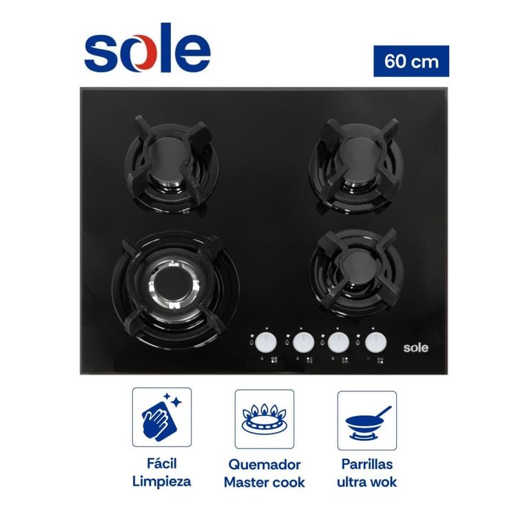 COCINA EMPOTRABLE VIDRIO TEMPLADO A GAS 4 QUEMADORES - SOLCO034.