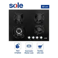 SOLE - COCINA EMPOTRABLE VIDRIO TEMPLADO A GAS 4 QUEMADORES - SOLCO034.