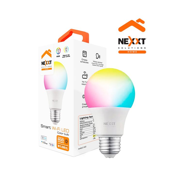 Bombilla LED inteligente WiFi Nexxt NHB-C120M 220V-A19 RGB Regulador de brillo