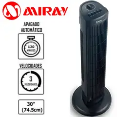 MIRAY - Ventilador 30 WATTS Torre 3velocidades VMTT-933 NEGRO