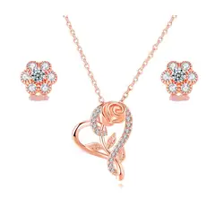 LA TIENDA 88 JOYAS Y ACCESORIOS - La Tienda 88 - Set Collar y Arete Mujer Flor Amor - Rosa