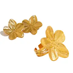 LA TIENDA 88 JOYAS Y ACCESORIOS - La Tienda 88 - Set Pack Aretes y Anillo flores Mujer Acero Waterproof